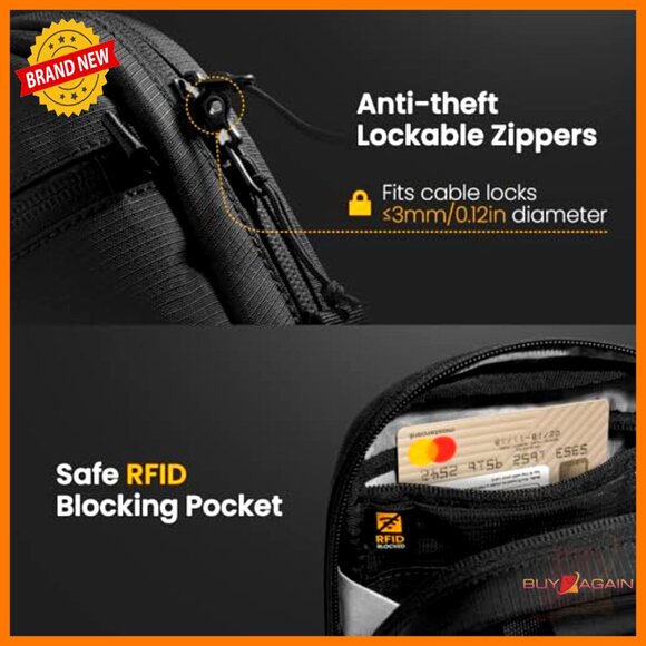 Travel Sling Bag RFID Blocking Anti-Theft Lockable Zippers Passport Organizer - Picture 6 of 6